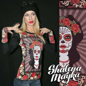 Футболки с полной запечаткой: Хеллоуин футболка Санта Муэрто розы